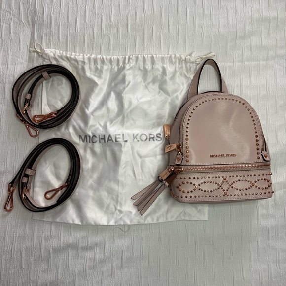 MICHAEL KORS Rhea Mini Leather Backpack Studded Soft Pink - Picture 3 of 12